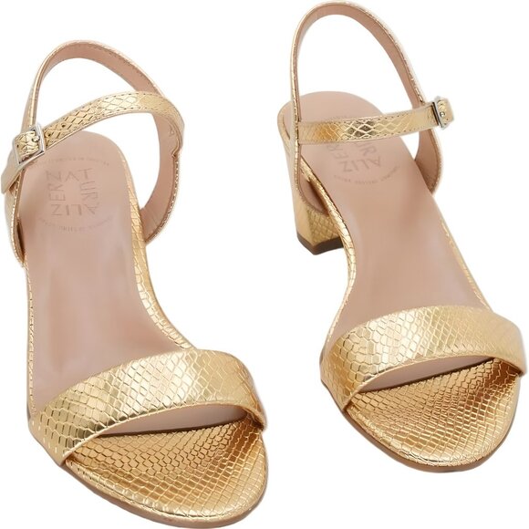 Naturalizer Bristol Block Heel Dress Sandal Metallic Gold Snake Women's US 6.5W - Picture 1 of 6